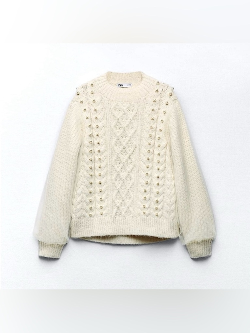 New ZARA Mixed Tule and Pearl Knit Sweater